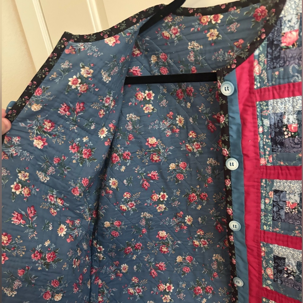Vintage Handmade Quilted Quilt Patchwork Jacket - Multicolor, Floral Rare - Picture 5 of 6